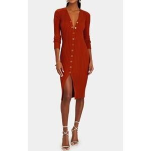 Dion Lee Gradient Ribbed Wool Snap Front Midi Dress Medium Rust Red Long Sleeve